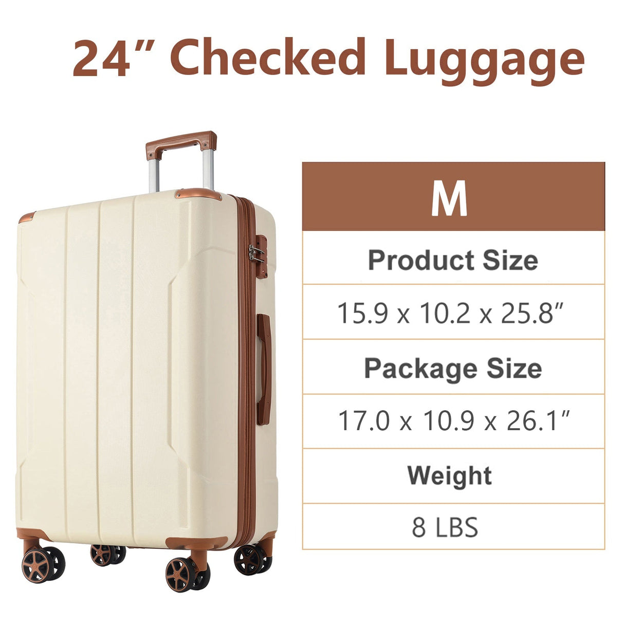 Lightweight Durable ABS Hardshell Luggage - 24-inch