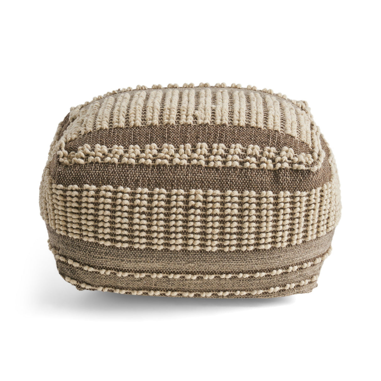 Rustic Wool and Cotton Large Pouf Handcrafted Tufted Design - Brown / Beige