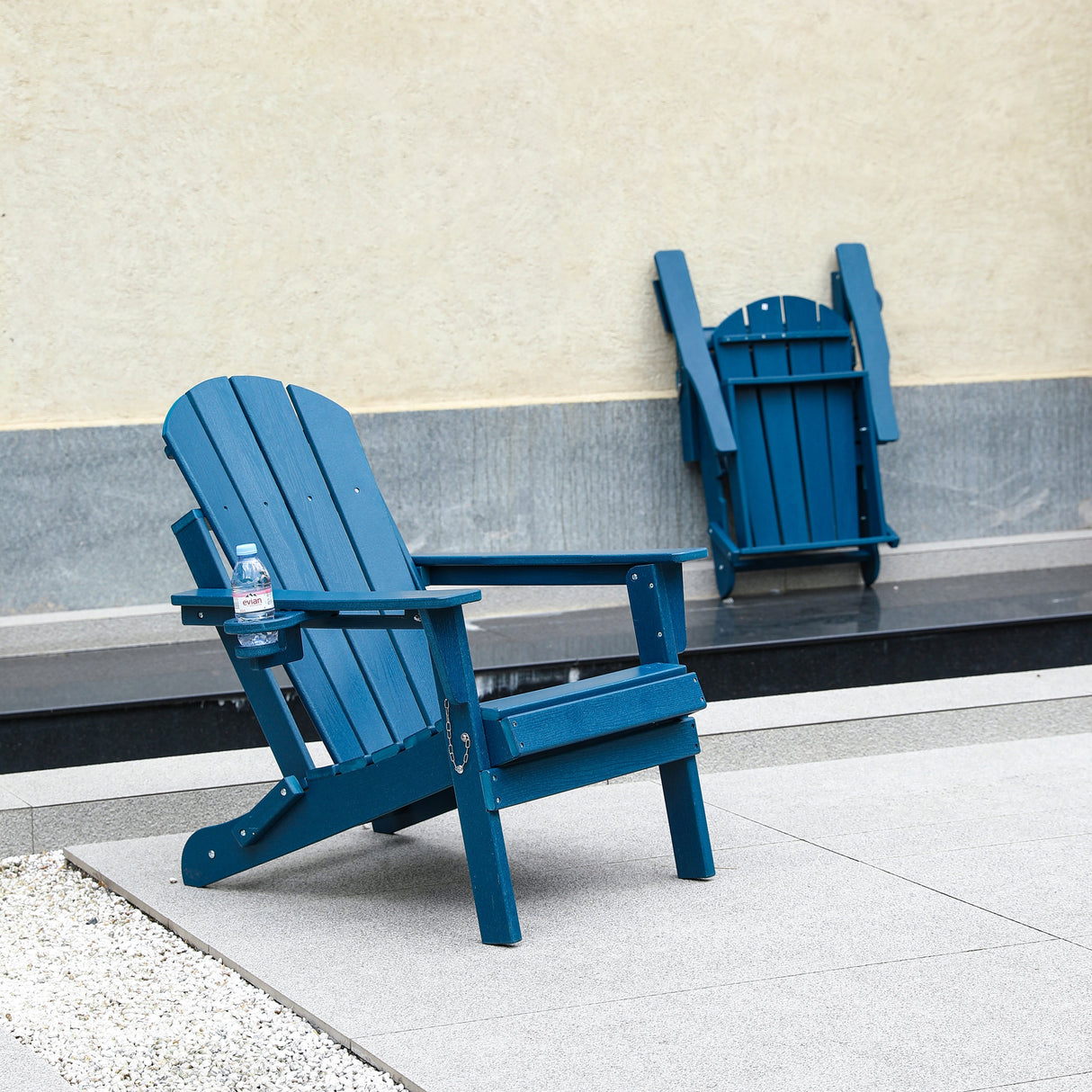 Folding Adirondack Chair with Dual Cup Holder - Navy Blue