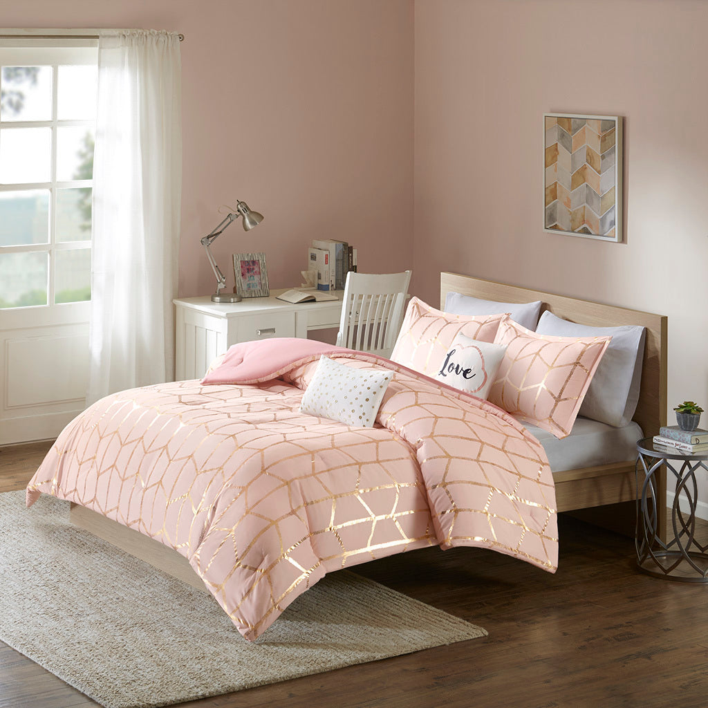 Metallic-Full/Queen-Printed-Comforter-Set-Quilts-&-Comforters