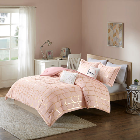 Metallic-Full/Queen-Printed-Comforter-Set-Quilts-&-Comforters