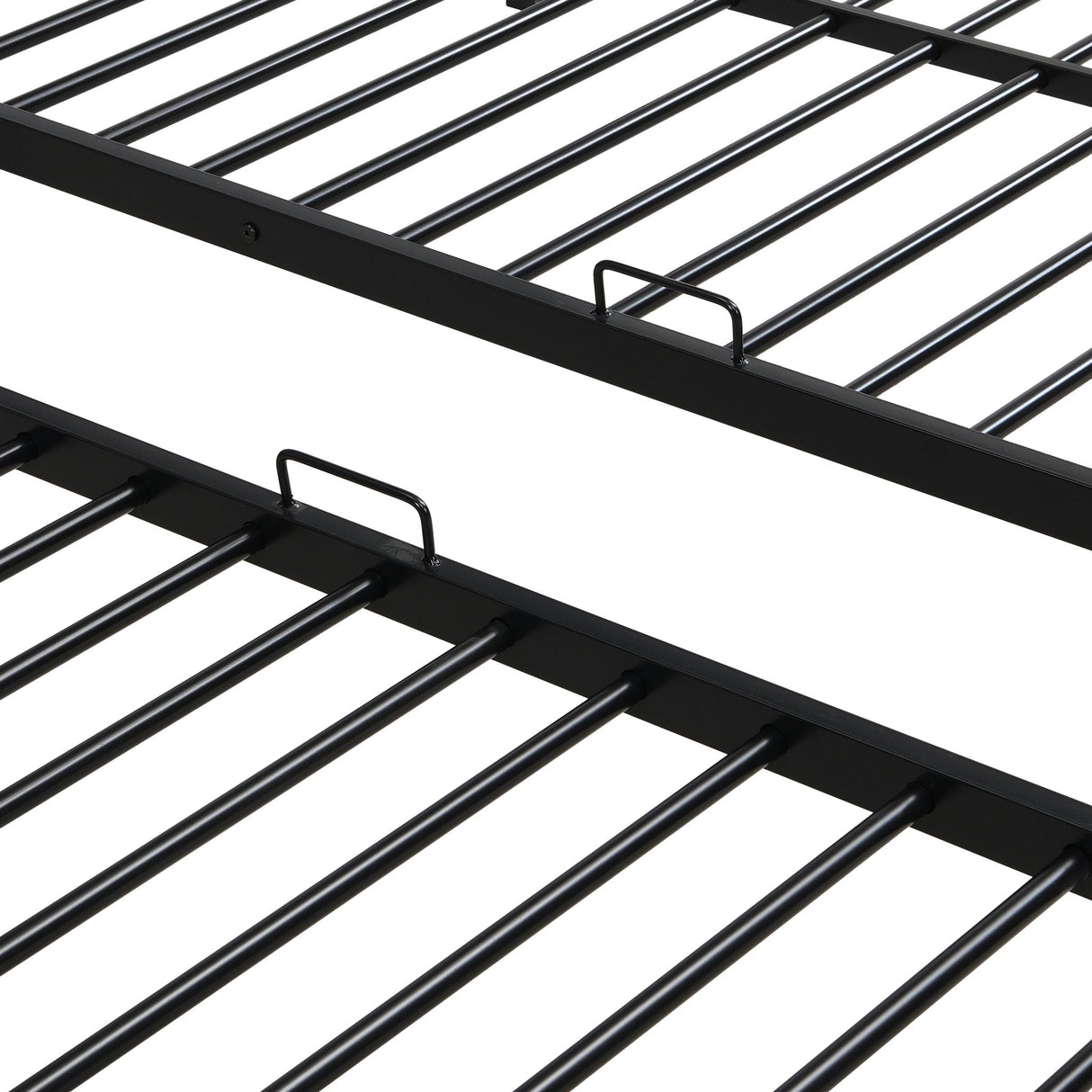 Modern Metal Triple Bunk Bed With Vertical Ladder, Safety Rail, And Storage Shelf - Black