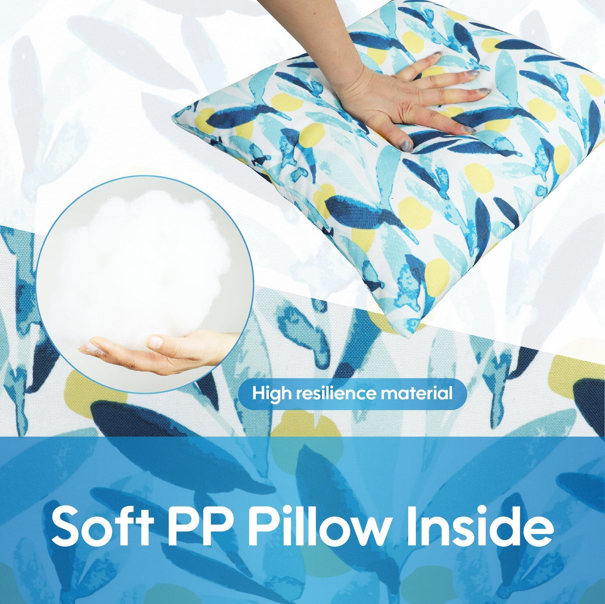 2 Pack Outdoor Pillows, Waterproof & Fade-Resistant Patio Cushions (18x18 Inch, Blue Leaf)