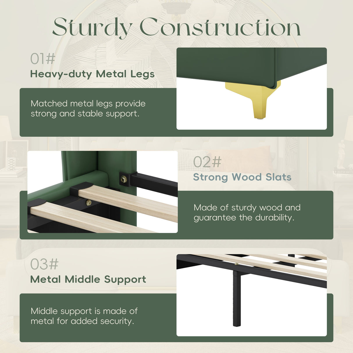 Queen Size Leather Bed Frame with Wingback Headboard & Footboard