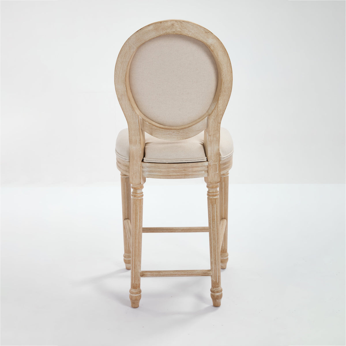 French Country 26'' Height Bar Chairs with Beige Linen Upholstery - Set of 2