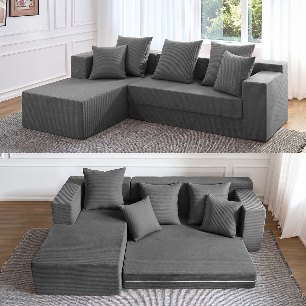 106.5" Convertible L-Shaped Sectional Sofa Bed