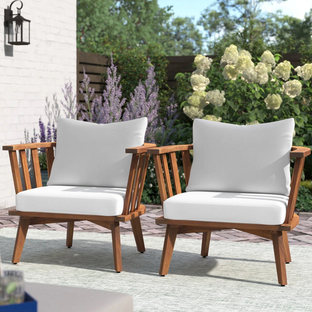 Set of 2 Outdoor Acacia Wood Patio Club Chairs