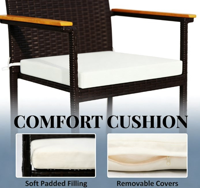 Set of 2 Patio Wicker Dining Chairs with Backrest and Armrests