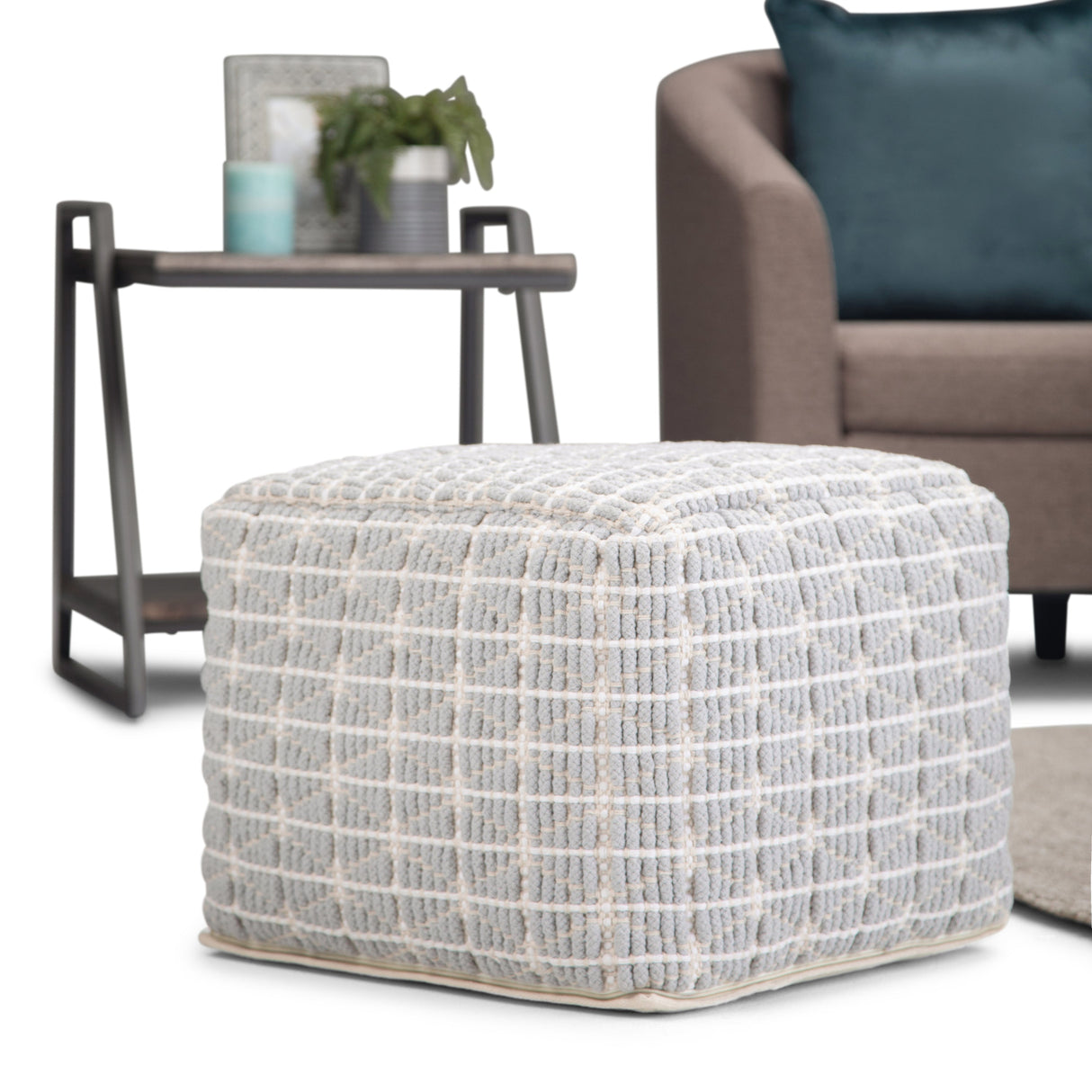 Noreen Square Pouf Light Blue White