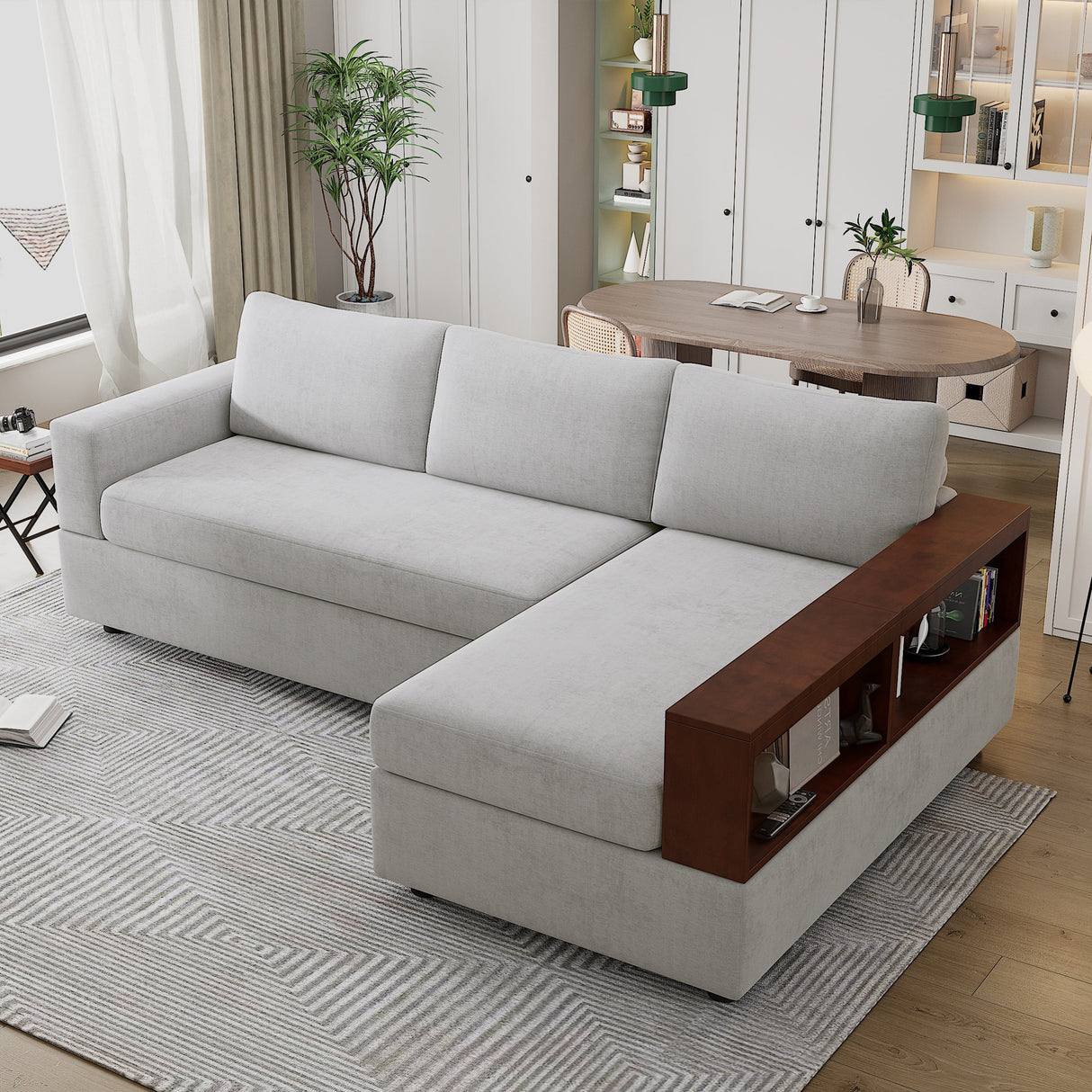 87.4' Sectional Sofa with Reversible Armrests Gray Chenille Upholstery