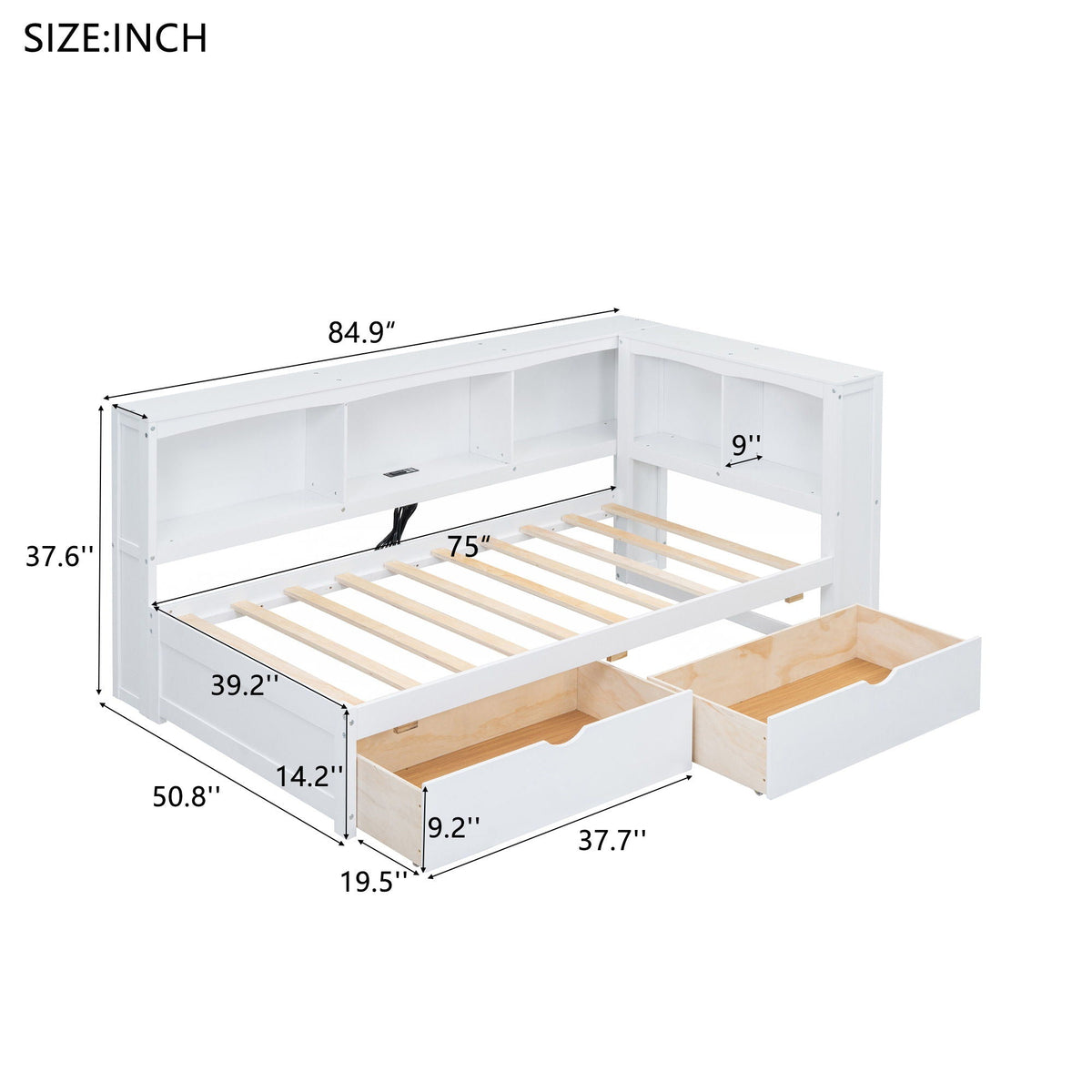 Daybed With 2 Storage Drawers, Storage Cabinets, USB Ports