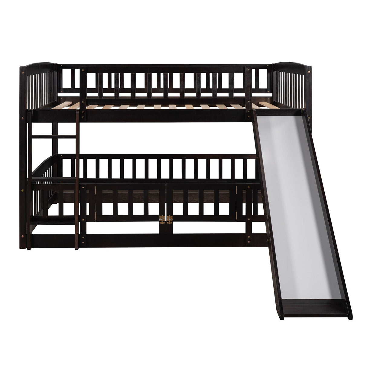 Low Bunk Bed With Slide, Fence And Ladder
