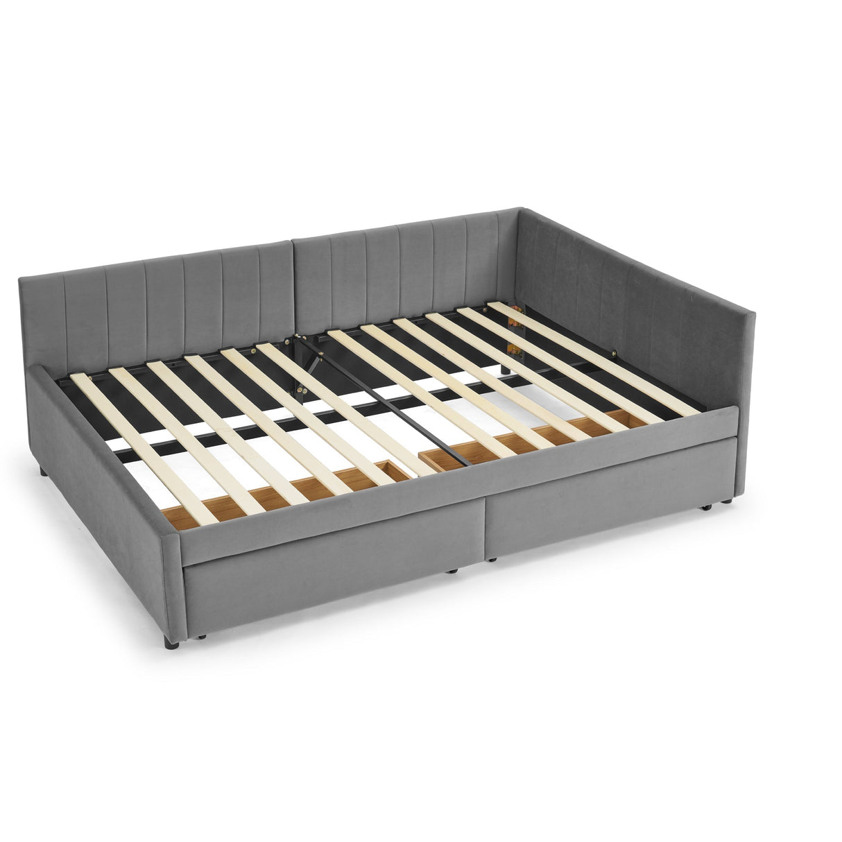 Full Size Upholstered Tufted Bed Frame with Two Drawers