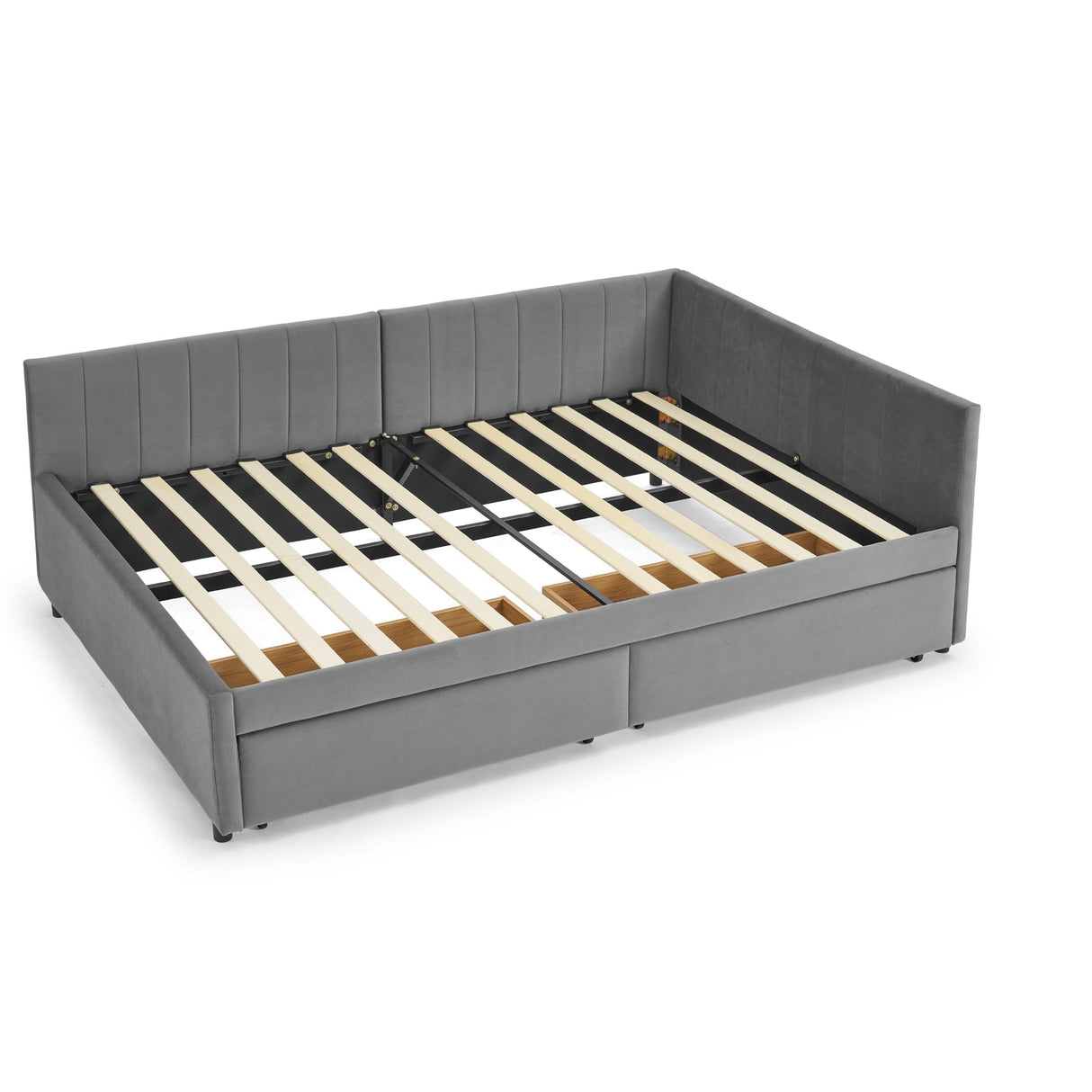 Full Size Upholstered Tufted Bed Frame with Two Drawers