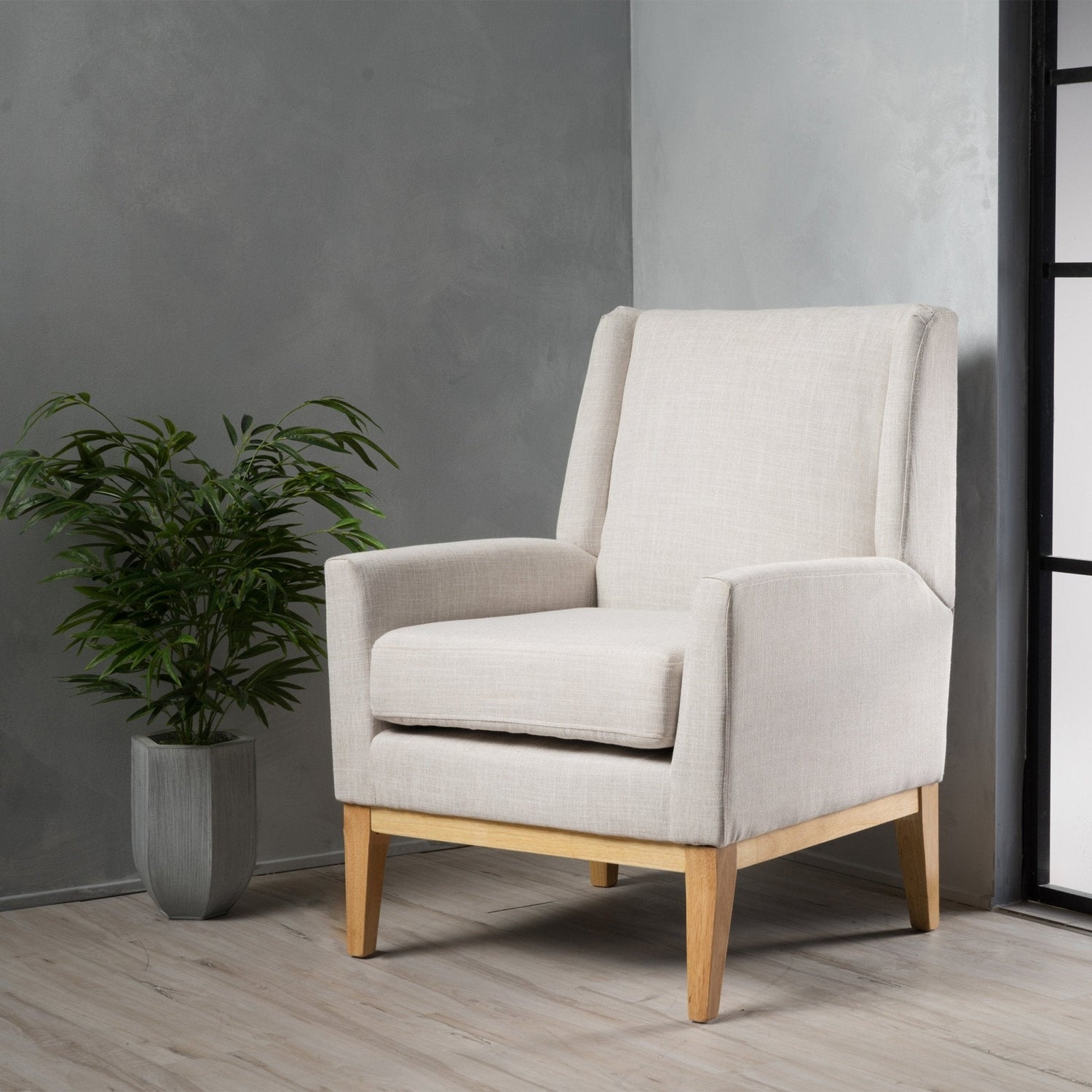 Dimensionality Upholstered Accent Chair with Wing Back and Wood Legs - Accent Chairs