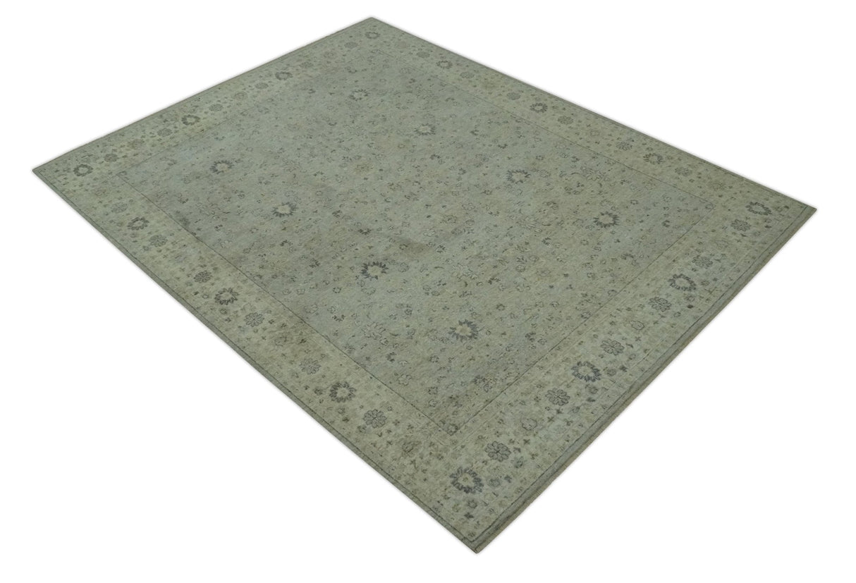 Distress Finished Beige, Silver and Charcoal 8x10 Traditional Wool Rug