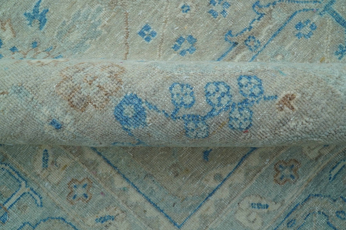 Distressed Design Silver And Beige Hand Knotted 10x14 Wool Area Rug