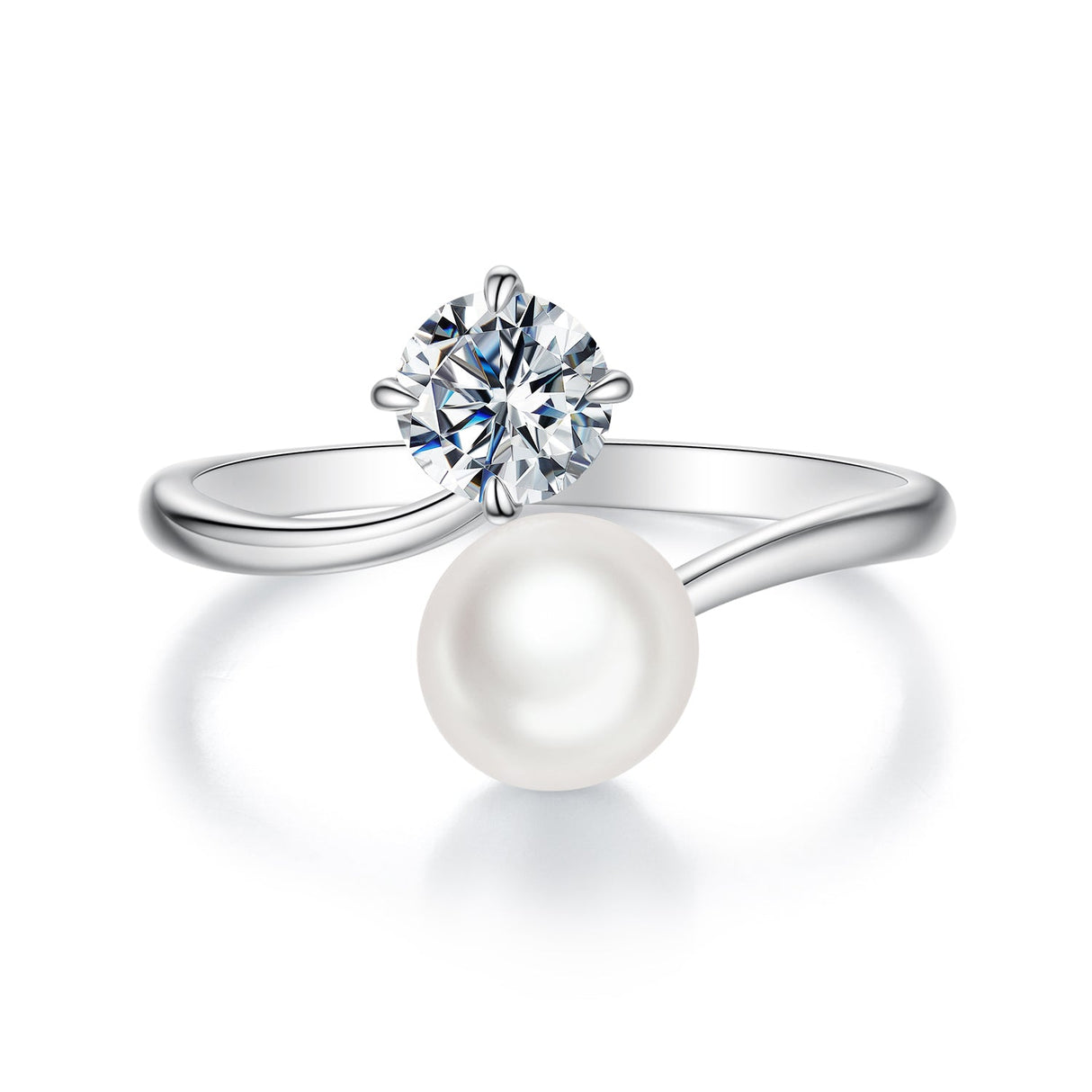 925 Sterling Silver Moissanite 0.5 Carat Freshwater Pearl Ring Size E for Women