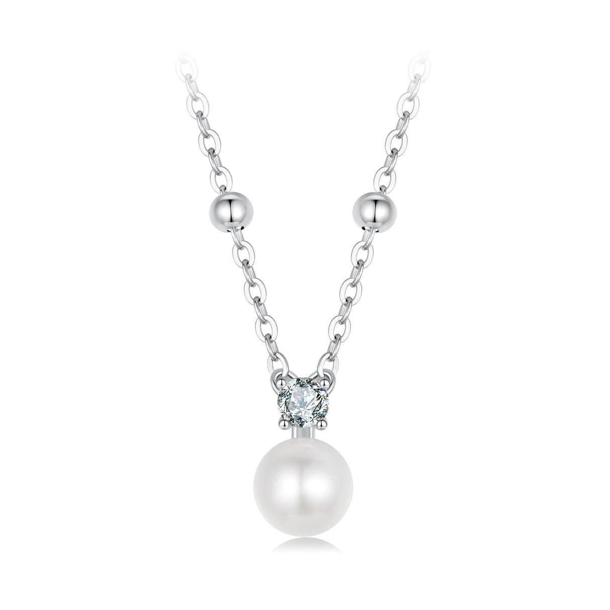 925 Sterling Silver Moissanite and Freshwater Pearl Necklace 40+5cm for Women