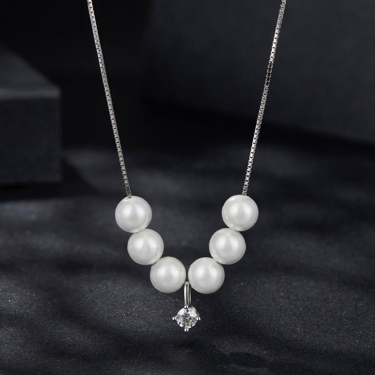 925 Sterling Silver Moissanite & Quality Shell Pearl Adjustable Necklace for Women