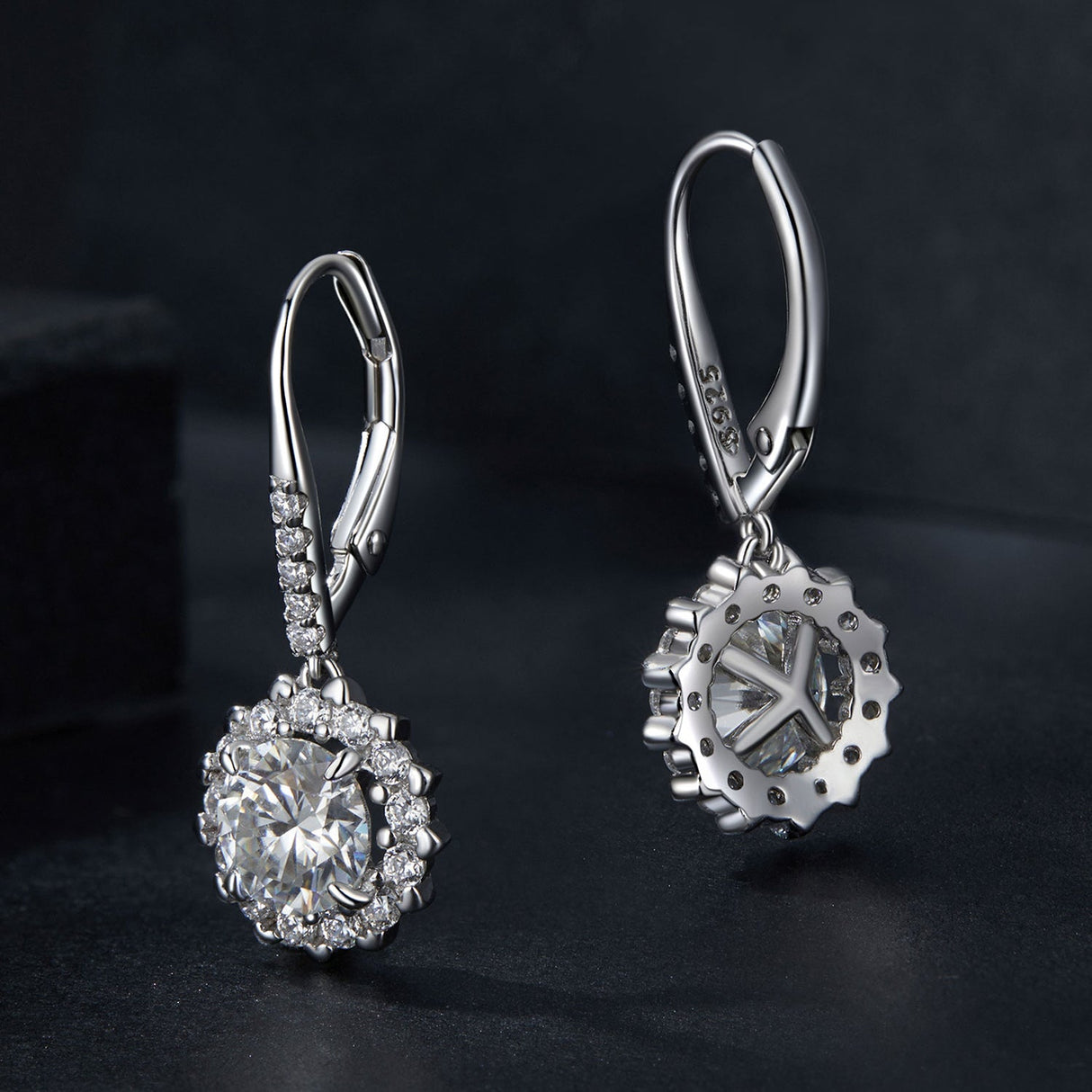925 Sterling Silver Moissanite 1ct Earrings 26x11mm Pavé White Gold for Women