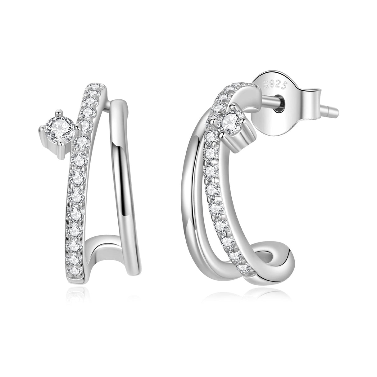 925 Sterling Silver Moissanite Earrings for Women - 1.4x0.5cm, Pavé Setting