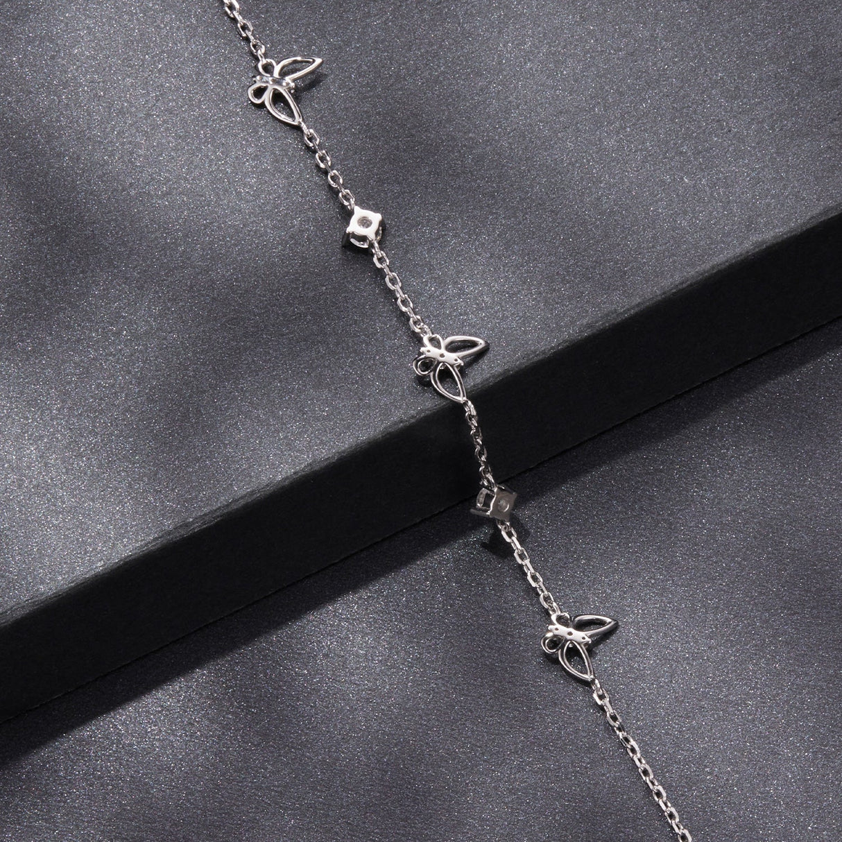 925 Sterling Silver White Gold Plated Bracelet with Moissanite, 15+6cm, for Women