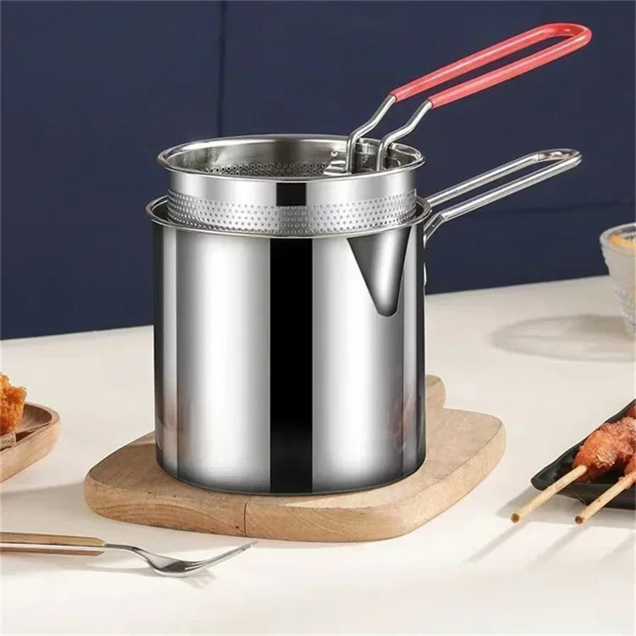 Mini Deep Fryer Stainless Steel Frying Pot with Basket for Gas Induction Stove