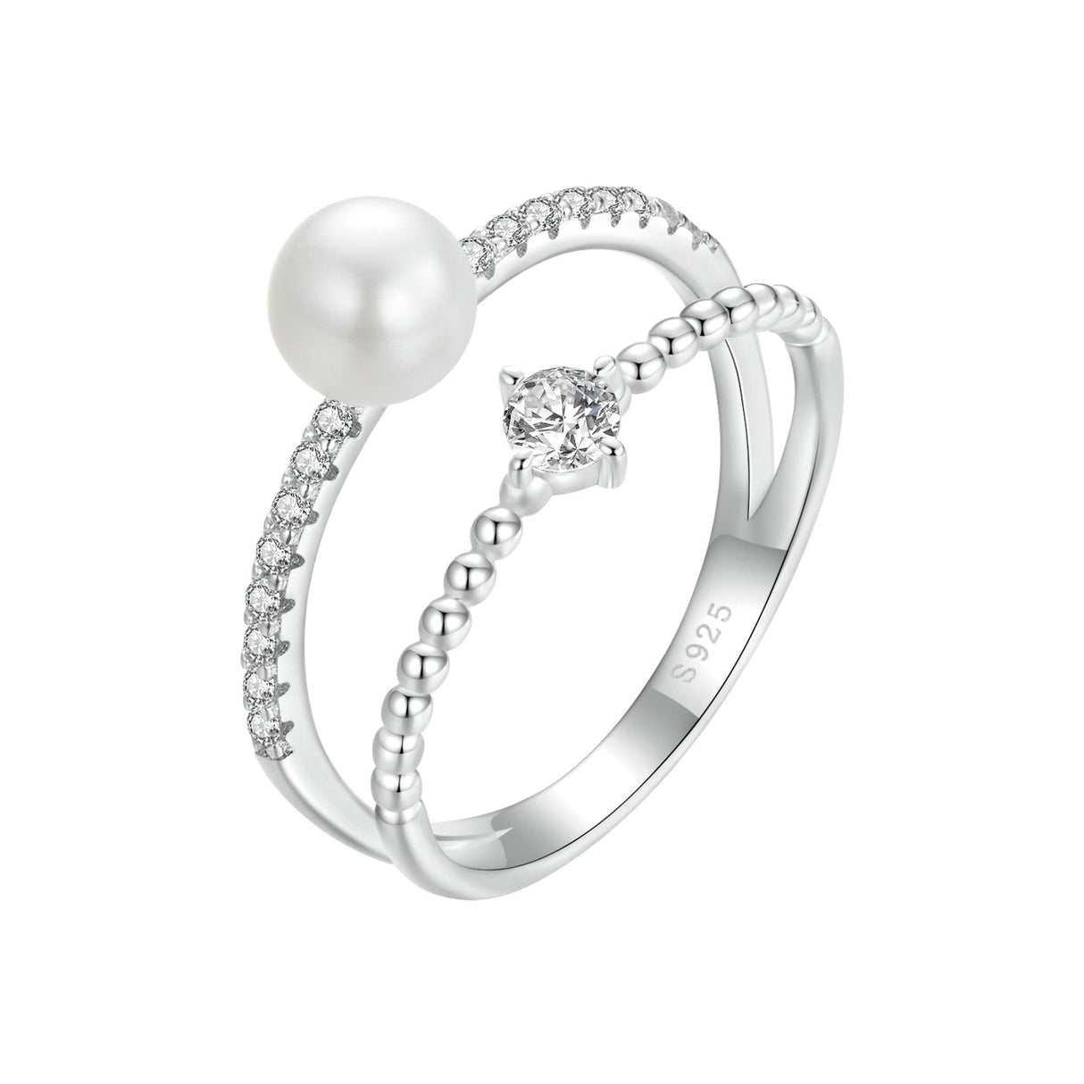 925 Sterling Silver & Moissanite Ring with Freshwater Pearl - Size 6 - Women's Jewelry
