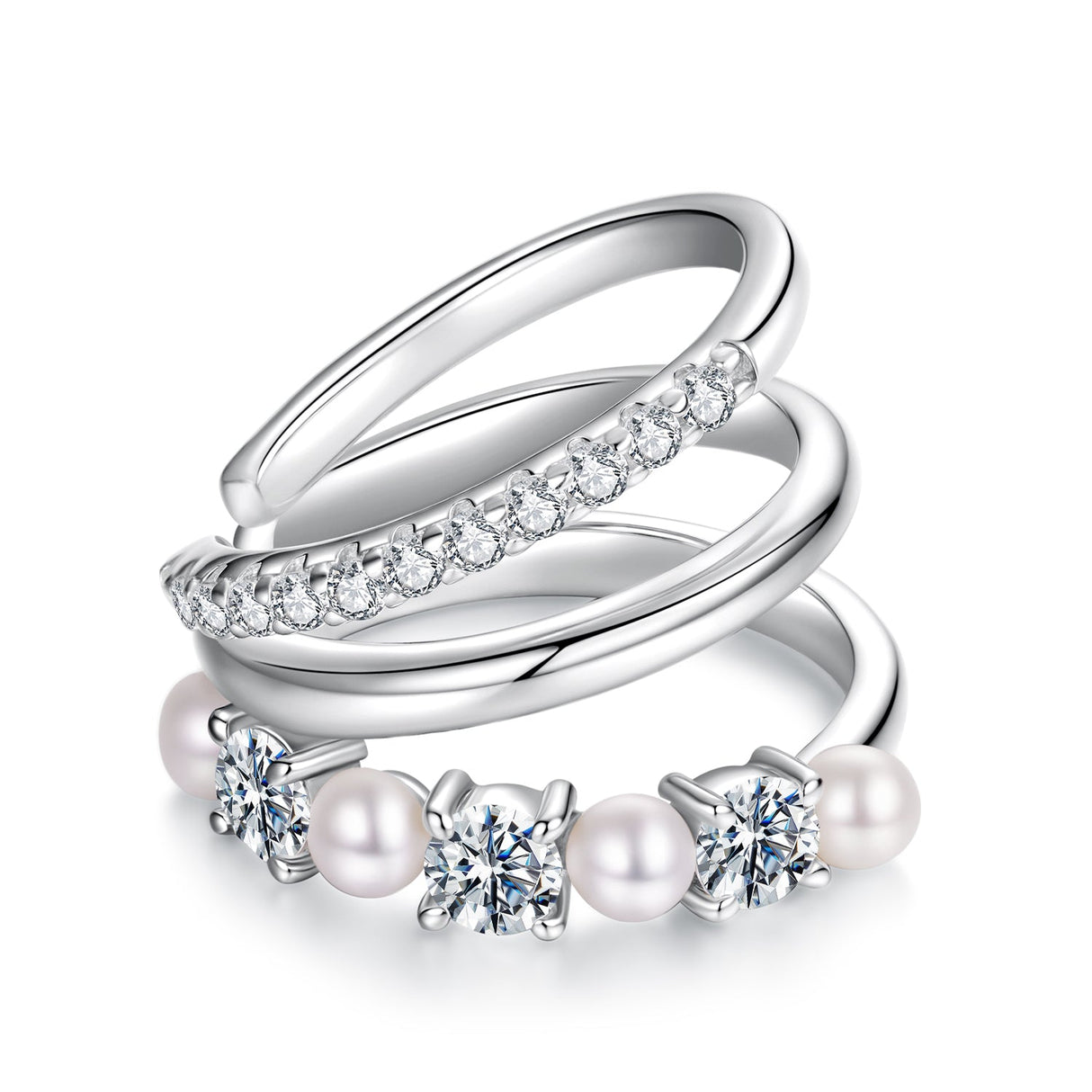 925 Sterling Silver Earrings with Moissanite and Freshwater Pearl for Women, 1.2*1.7cm, White Gold Plated