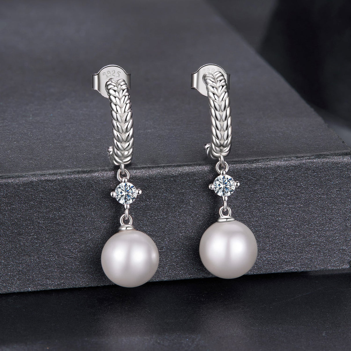 925 Sterling Silver Moissanite and Synthetic Pearl Earrings for Women