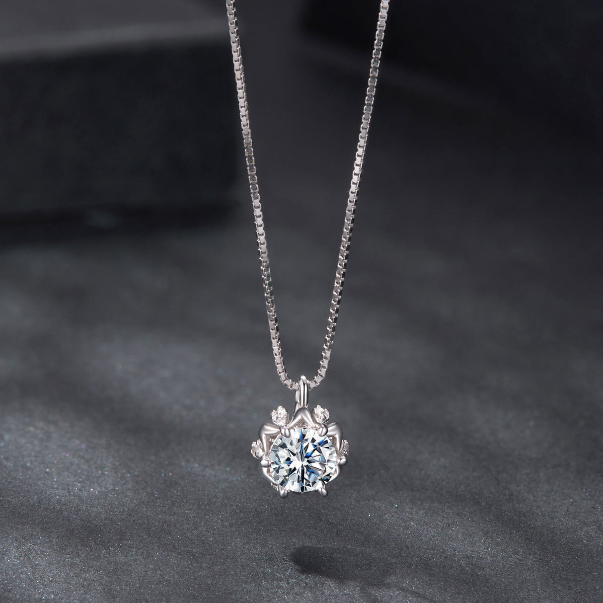 925 Sterling Silver Moissanite & CZ Pavé Necklace - 40+5cm for Women