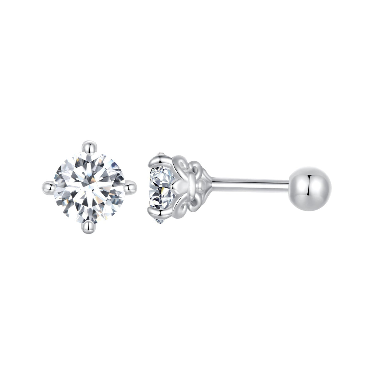 925 Sterling Silver 5mm Moissanite Earrings with White Gold Plating for Women