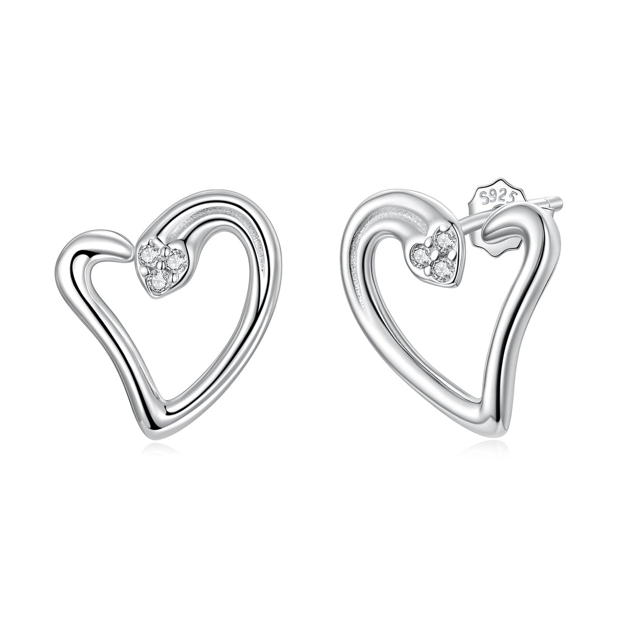 925 Sterling Silver Earrings with CZ in White Gold Plating - 1.4x1.2cm for Women