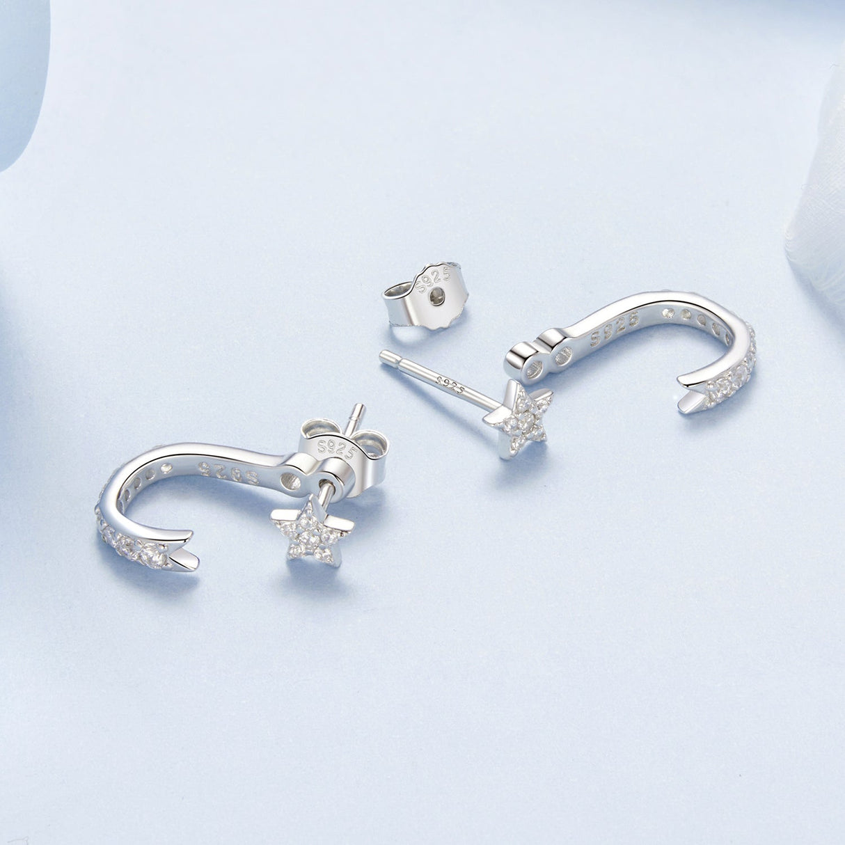 925 Sterling Silver CZ Earrings with White Gold Plating, 1.4x0.5cm for Women