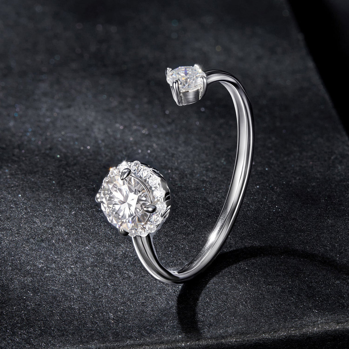 925 Sterling Silver Moissanite 0.5ct & 0.2ct Ring in Size E for Women