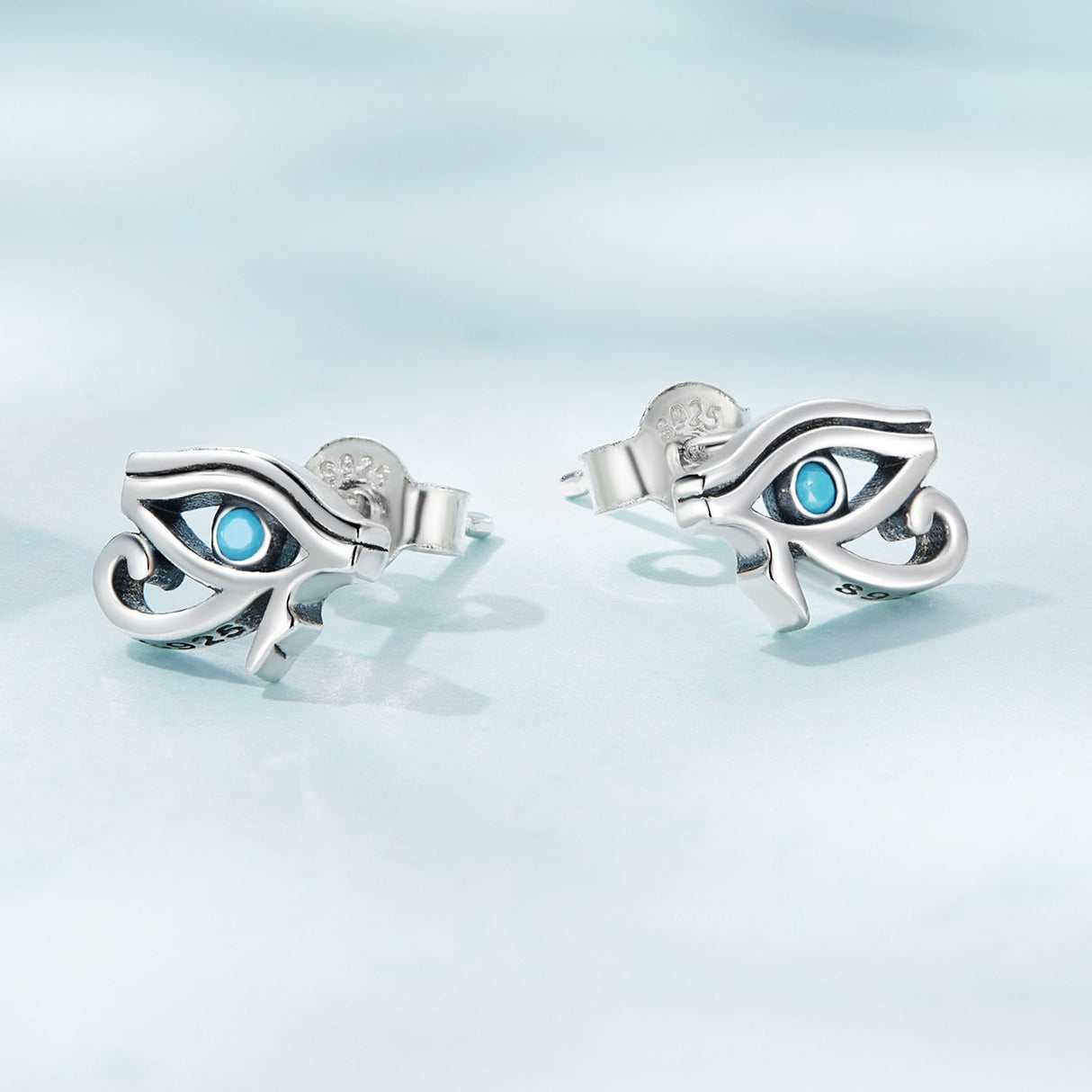 925 Sterling Silver Turquoise Earrings, 0.6*0.9cm, Oxidized Silver Finish for Women