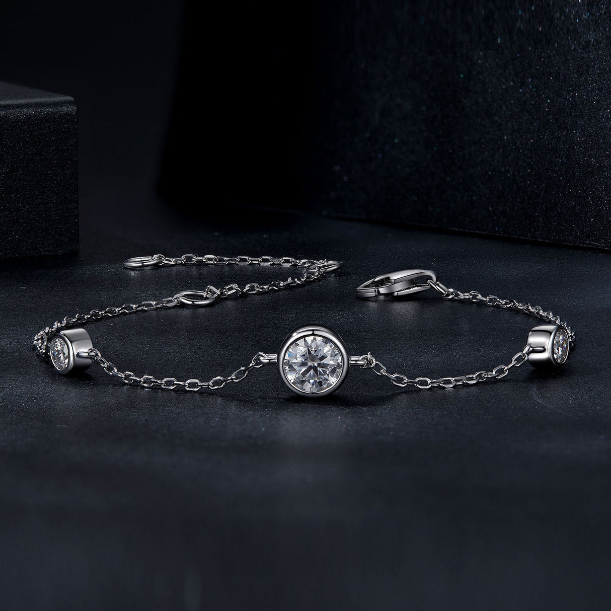 925 Sterling Silver 5mm Moissanite & 3mm Moissanite Bracelet for Women