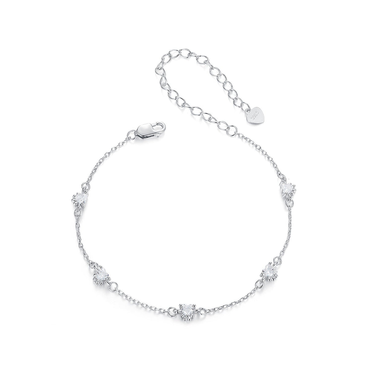 925 Sterling Silver Bracelet with Pavé Setting CZ and White Gold Plating