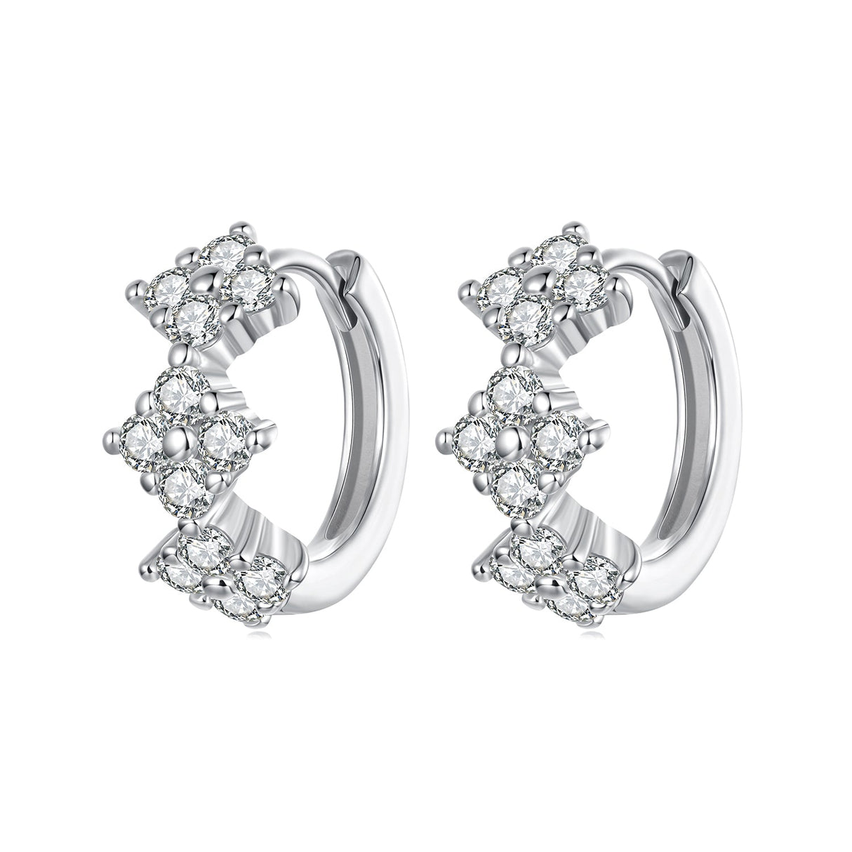 925 Sterling Silver Earrings with Pavé Setting CZ - 1.2*0.65cm, White Gold Plated for Women