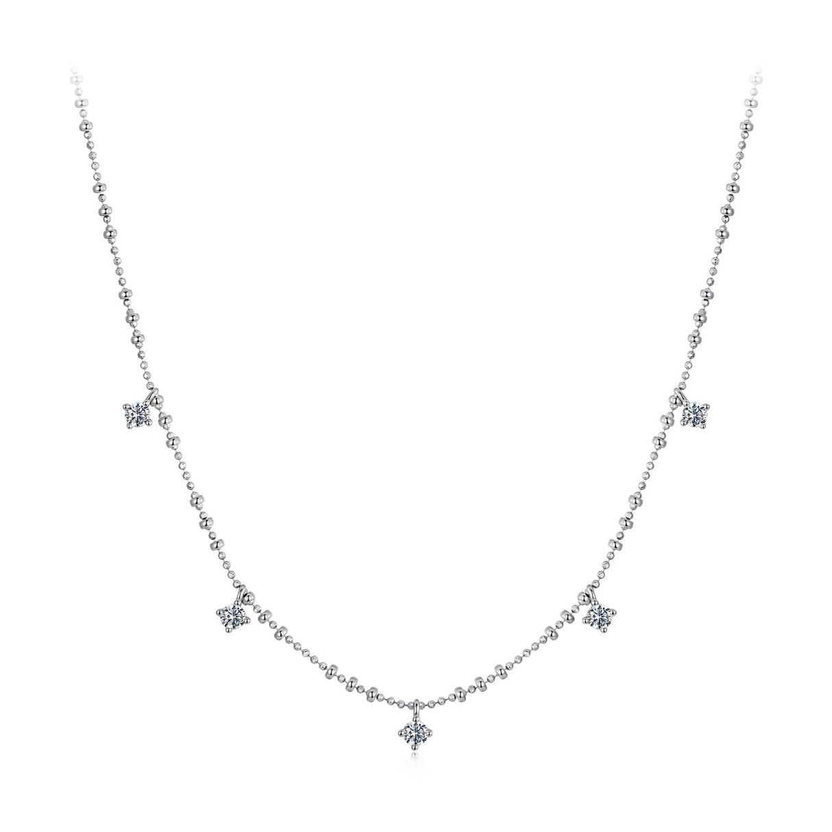925 Sterling Silver 0.10ct Moissanite Necklace in White Gold, 40+5cm Chain for Women