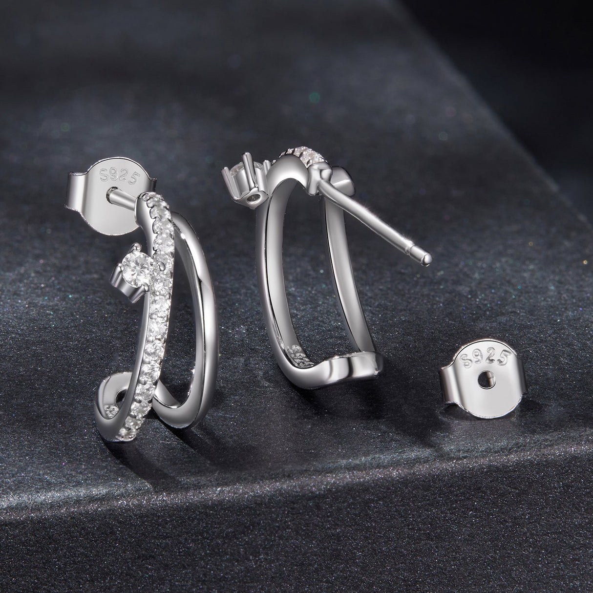 925 Sterling Silver Moissanite Earrings for Women - 1.4x0.5cm, Pavé Setting