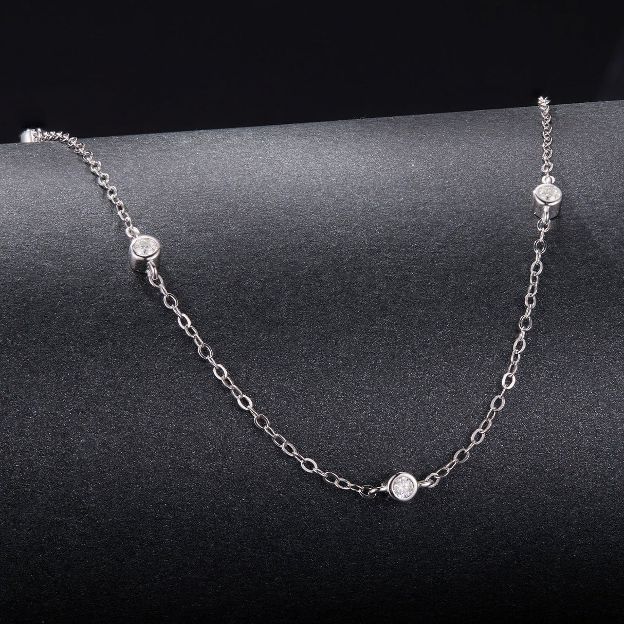 925 Sterling Silver White Gold Plated Adjustable Moissanite Necklace for Women