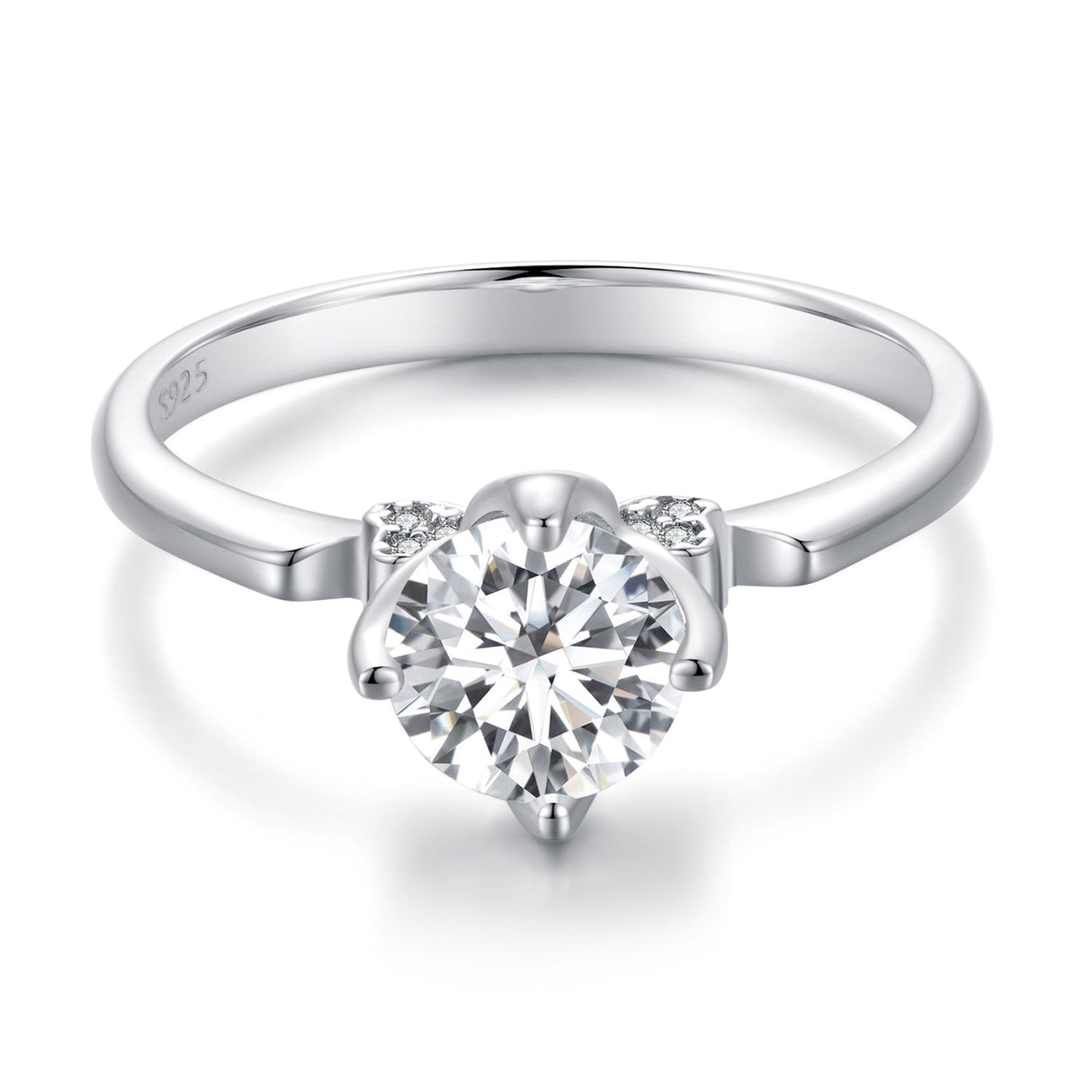 925 Sterling Silver 1.0 Carat Moissanite Ring in Size 8