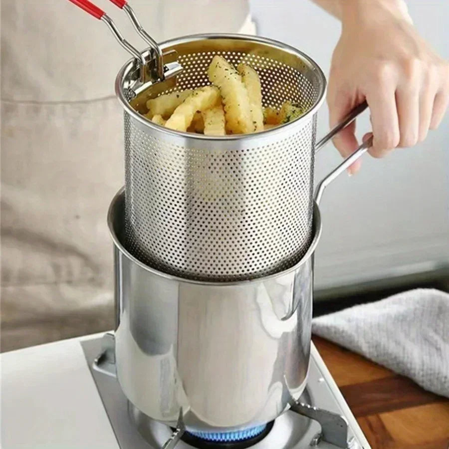 Mini Deep Fryer Stainless Steel Frying Pot with Basket for Gas Induction Stove