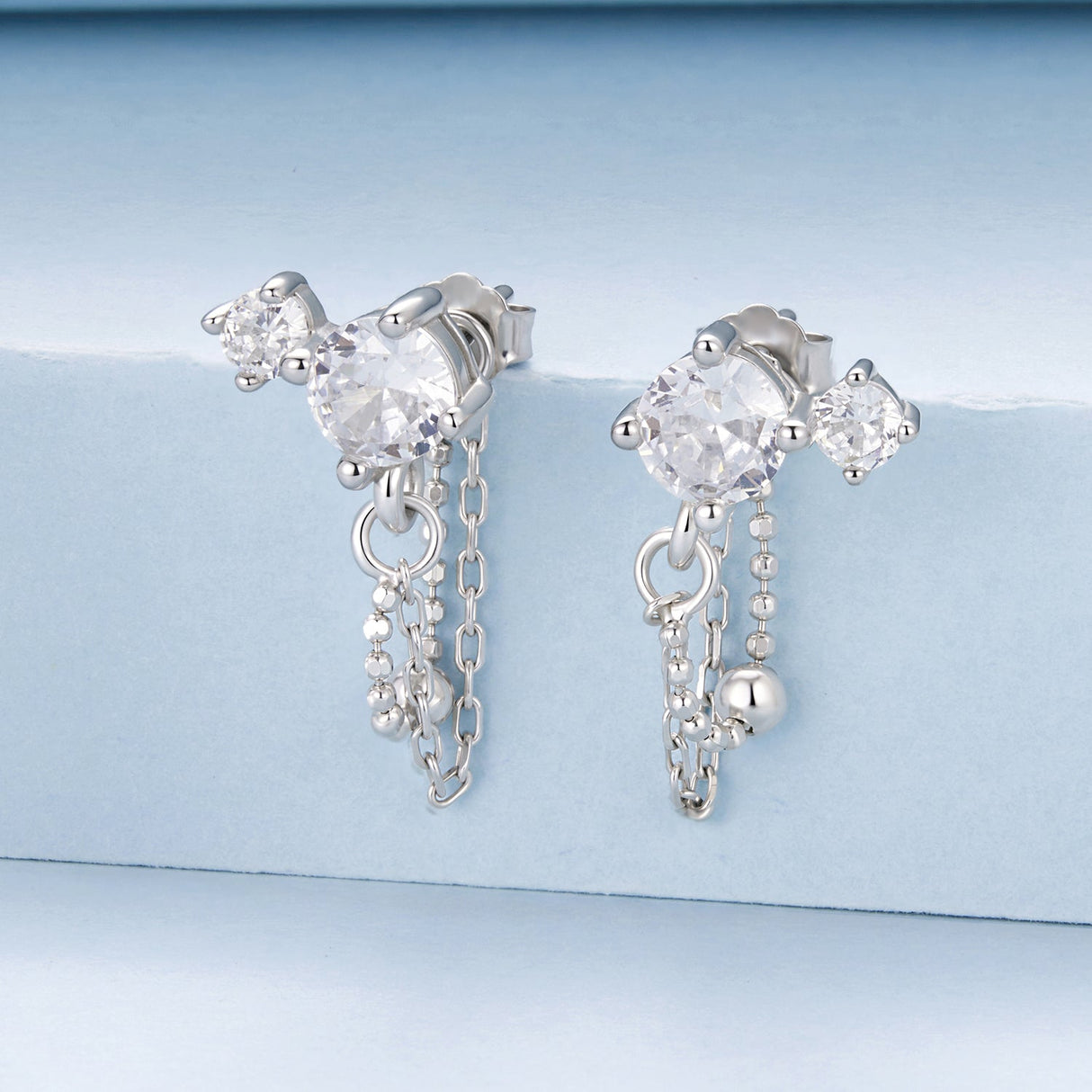 925 Sterling Silver White Gold Plated Pavé Setting CZ Earrings, 1.5cm for Women