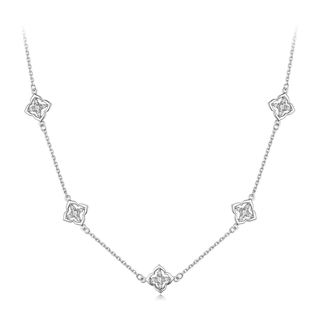925 Sterling Silver + Moissanite Necklace with Plated White Gold - 40+5cm Length for Women