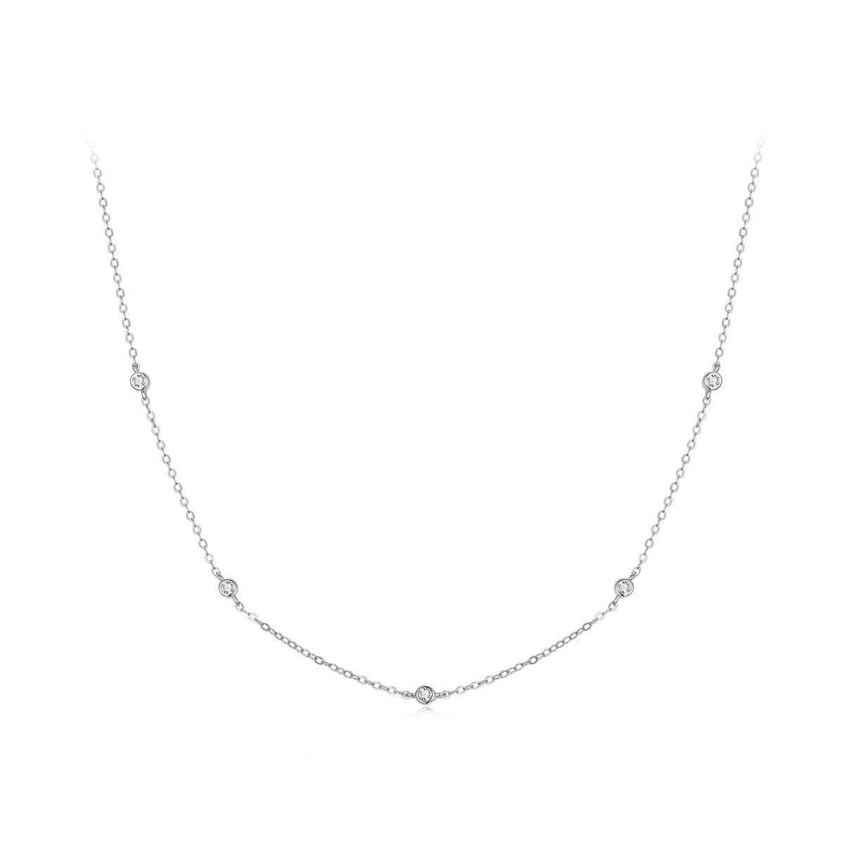 925 Sterling Silver White Gold Plated Adjustable Moissanite Necklace for Women
