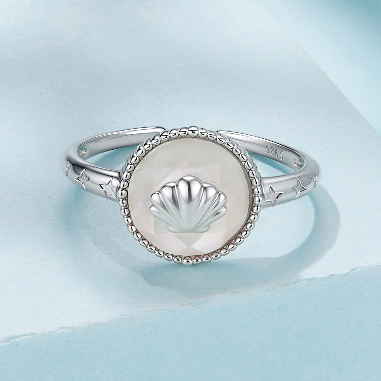 925 Sterling Silver White Gold-Plated Ring with Nacre Pendant - Style E for Women