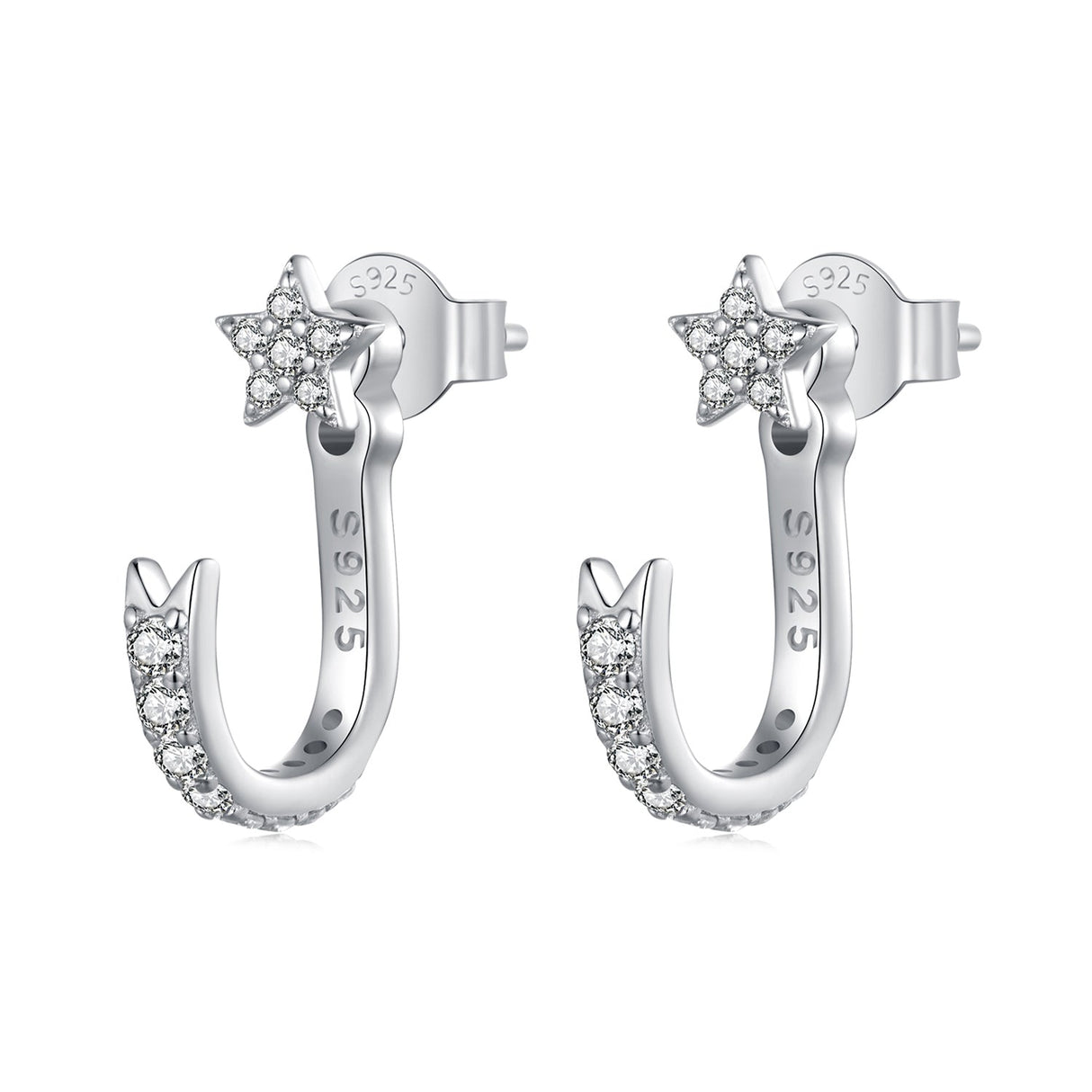 925 Sterling Silver CZ Earrings with White Gold Plating, 1.4x0.5cm for Women